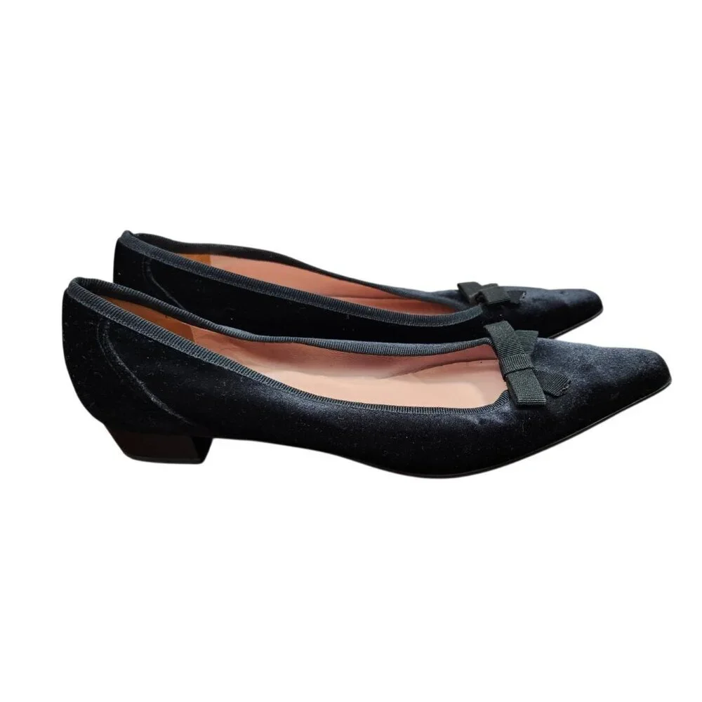 Fabio Rusconi Black Velvet Bow Ballet Flats Pointed Toe Low Heel Italy EU 38